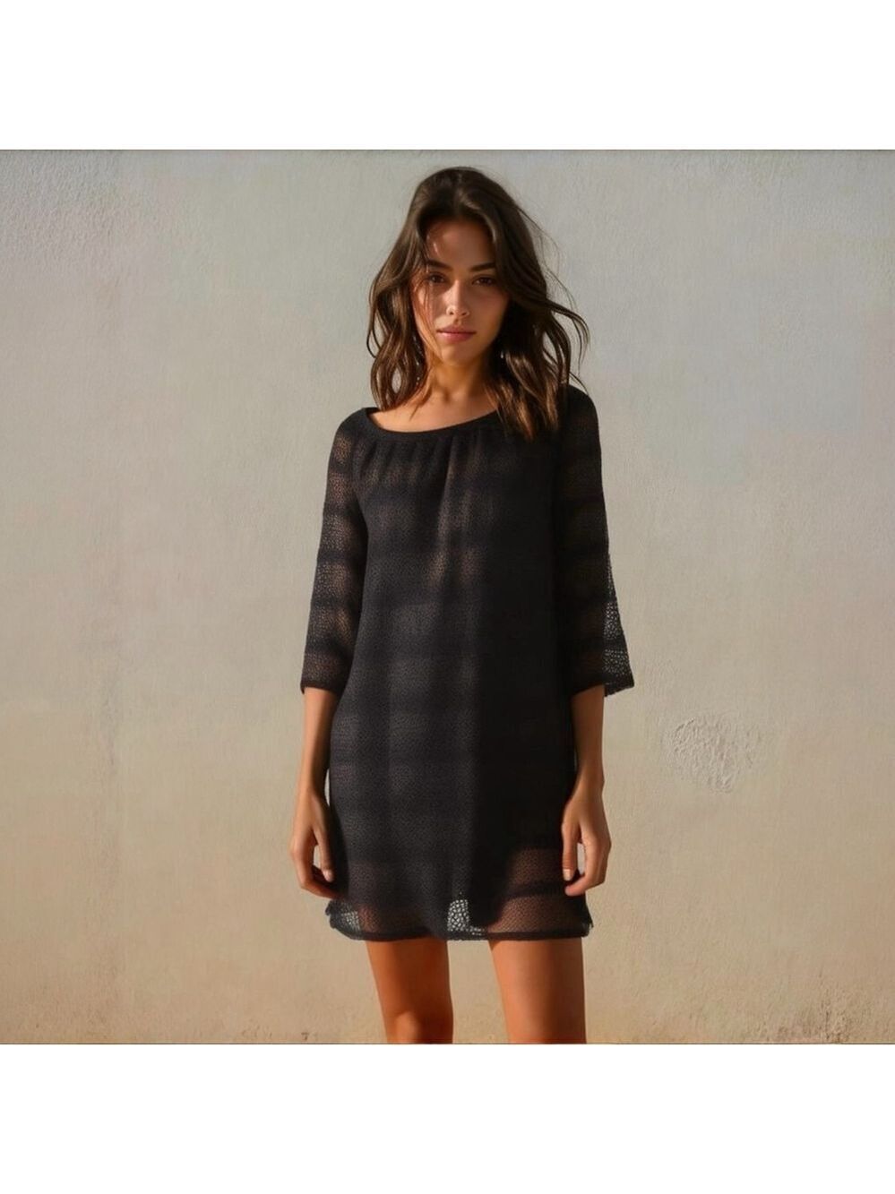 La Vie En Rose Black Crochet Swim Coverup Women's Size Small Vacation